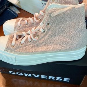 Converse high top fleece material, cream beige color